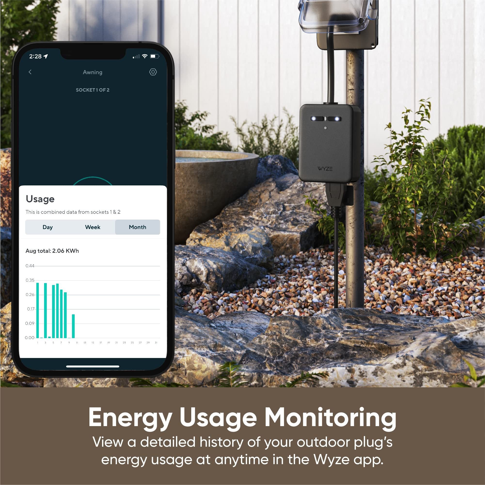 Wyze Plug Outdoor, Dual Outlets Energy Monitoring, 2.4GHz WiFi Smart Plug, Works with Alexa, Google Assistant, IFTTT, No Hub Required, Black