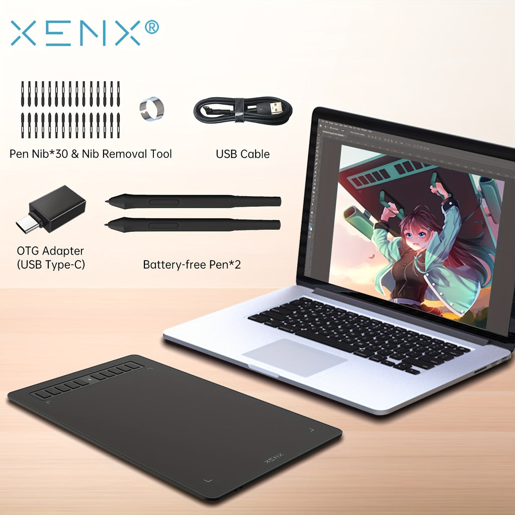 XENX P3-1060B Graphic Drawing Tablet, Featuring a Large 10 X 6.22 Inch Surface, Comes with 10 Hotkeys, a Passive And Battery-Free Stylus, And Offers 8192 Pressure Sensitivity Levels. It Is Compatible with Mac, Windows Pcs, And Android