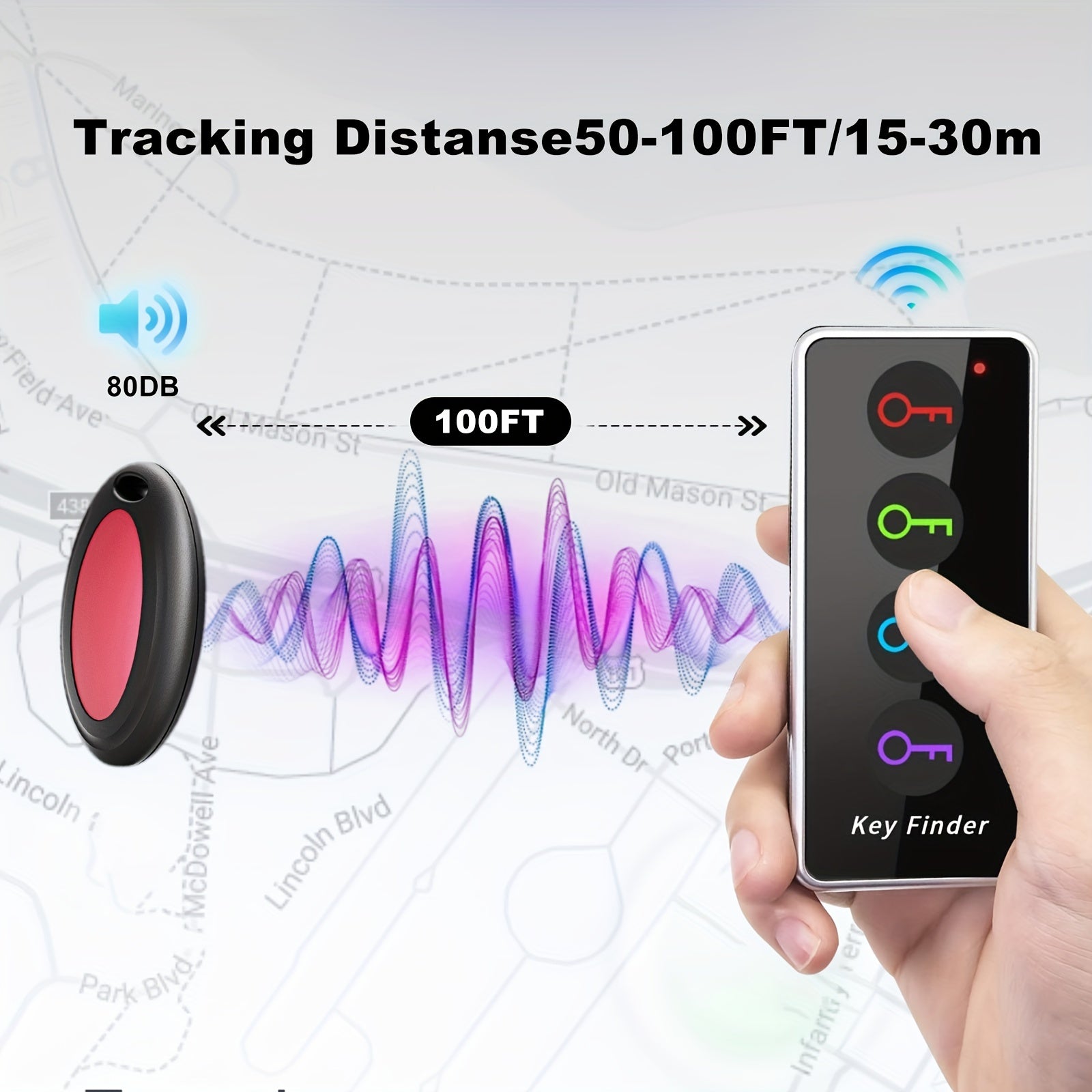 Wireless Key Finder With LED Light (131ft Range) - Easy-to-Use For Seniors - Locate Keys, Phones, Wallets, And TV Remotes - 4 Receivers, No App Required - Includes Batteries.