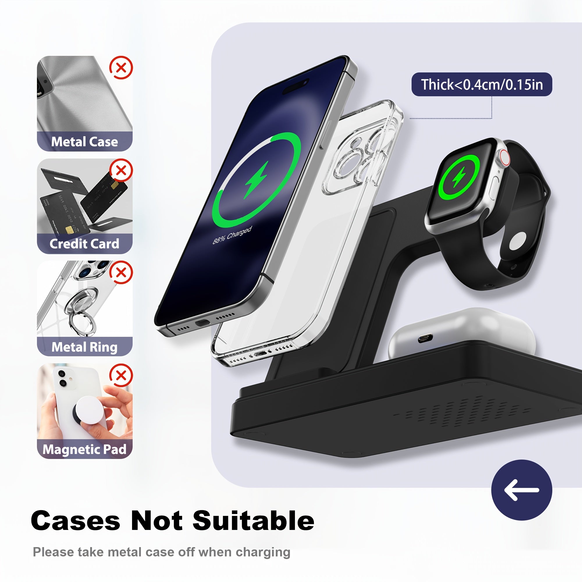 [Portable Fast Charging] Wireless Charging Station 3in 1 Portable Fast Charging for iPhone 17 16 15 14 Pro Max 13 12 11, for iWatch 11 10 9 8 7 6 5 4 3 2 Se, for Airpods 4 3 2 Pro, for Samsung & 20 10 9 8 Series, School Season