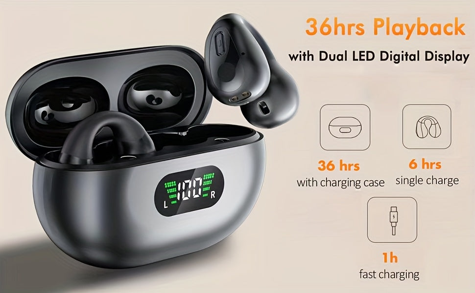 Menzluio Bone Conduction Wireless Headphones Active Call Noise Cancelling Earbuds 48 Hours Playback Time Hi-Fi Stereo Headphones for Iphone Airpod Pro/Android