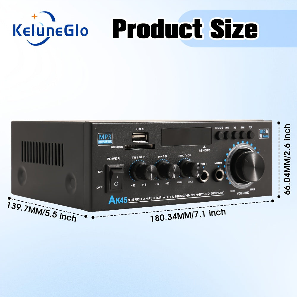 [Bluetooth 5.0 Amp] AK45 Bluetooth 5.0 Audio Receiver, 400W 2 Channel Power Amplifier System, Home Stereo Karaoke Amp With FM Radio, USB, MMC & SD Card Player, Support Passive Ceiling/Garage/Home Theater Speakers