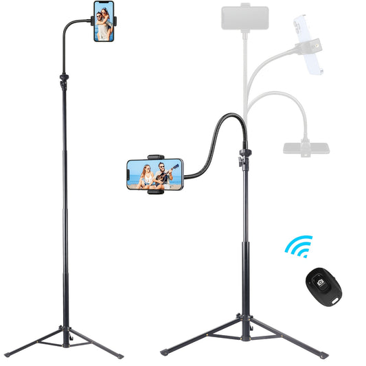 [Adjustable Phone Tripod] 63 Inch Adjustable Phone Tripod With 360° Goose Neck, Universal Phone Grip, Ideal For Content Creators, Live Broadcast& Filming, Selfie