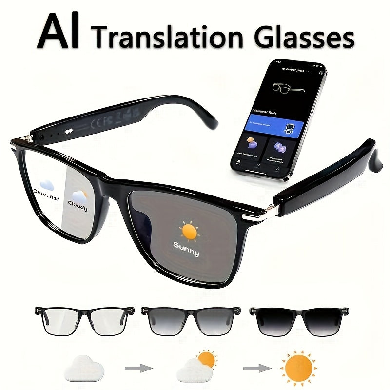 AI Smart Glasses, Supporting Real-time Translation in 160 Languages, Equipped with a GPT Chat System, Unisex Multifunctional Audio Glasses with Built-in Microphone and Speaker, Featuring Music Playback and Hands-free Calling During Calls