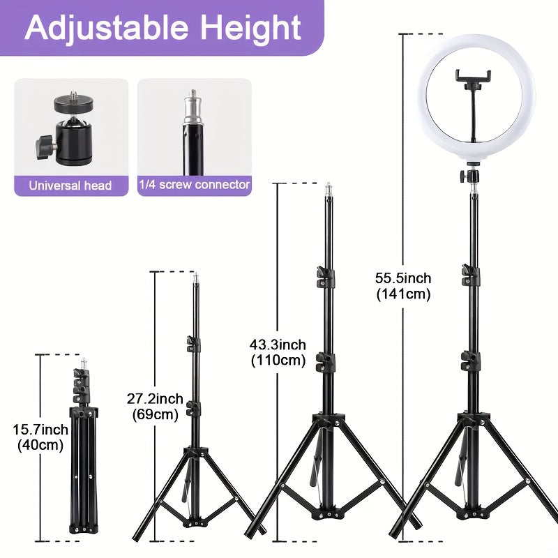 10/18Inch Desk Stand Ring Light, LED Mobile Phone Fill Light, 3 Color Temperatures Adjustable, Suitable for Live Streaming, Streaming Shooting