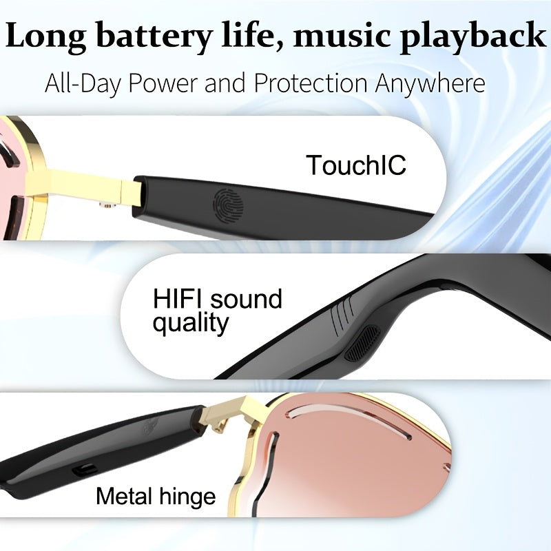 New Smart Audio Glasses with Stereo Sound Quality, Touch Control Adjustment, Clear Call Quality, Intelligent Noise Reduction, Type-c Charging, Rechargeable Battery, Ultra-long Standby Time, Fashionable And Stylish, Suitable for Travel