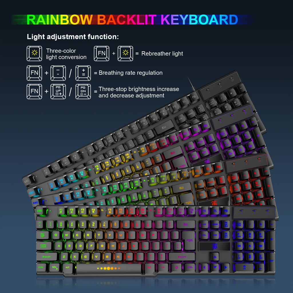 Gaming Keyboard And Mouse, Headset, Mouse Pad, All-in-one Combo For PC Gamers And Xbox And PS4 Users For Wired Use Only