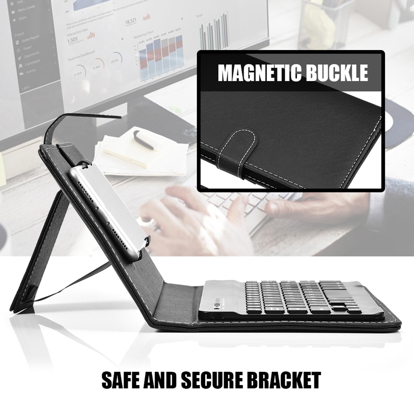 Compact And Collapsible Wireless Keyboard with a Stand - Suitable for Smartphones, Tablets, And Laptops - Made of Black