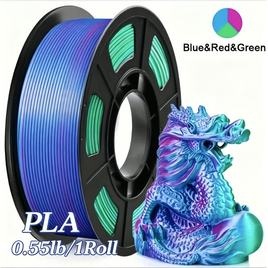 3D Printer Filament Compatible for Most FDM Printers - Tri-Color PLA 1.75mm Spool, 250g/0.55lb High-Quality Durable Material Suitable for DIY Projects, Professional Use & Creations, Suitable for DIY Projects and Professional 3D Printing