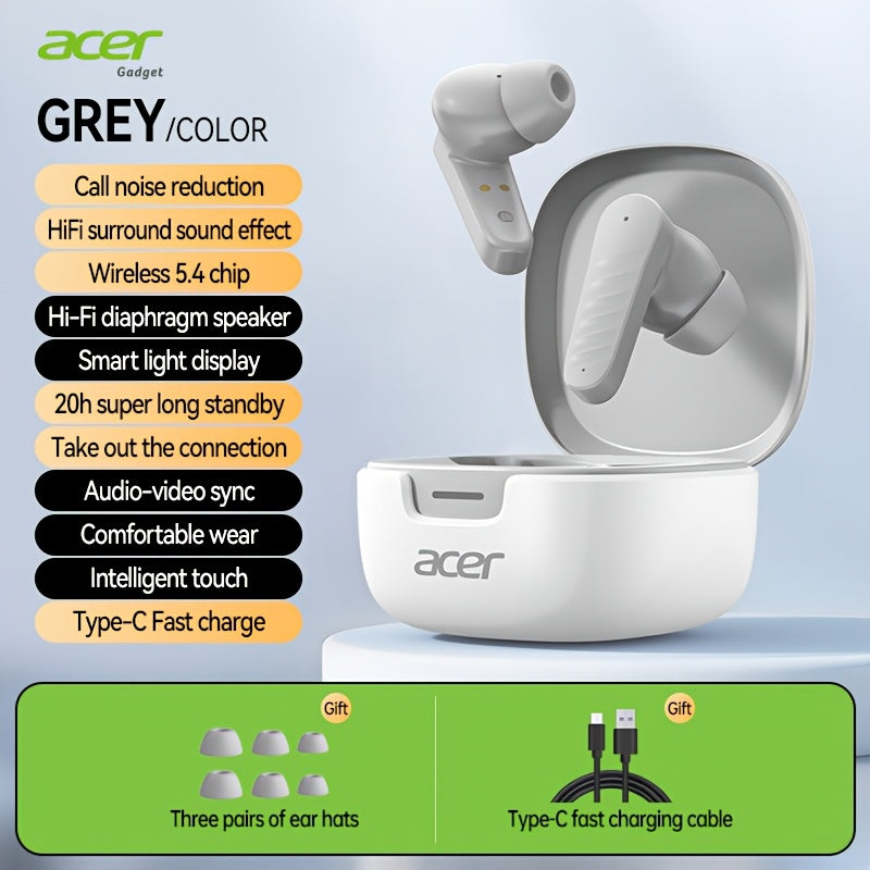 Acer Genuine New Wireless Wireless Earbuds, Mini Lightweight In-Ear With ENC Smart Noise Reduction, Long Battery Life, Ideal For Sports/Running/Cycling/Work Commute, Touch Control, Universal For Phone/Pc/Tablet, The Perfect Gift For Men/Women
