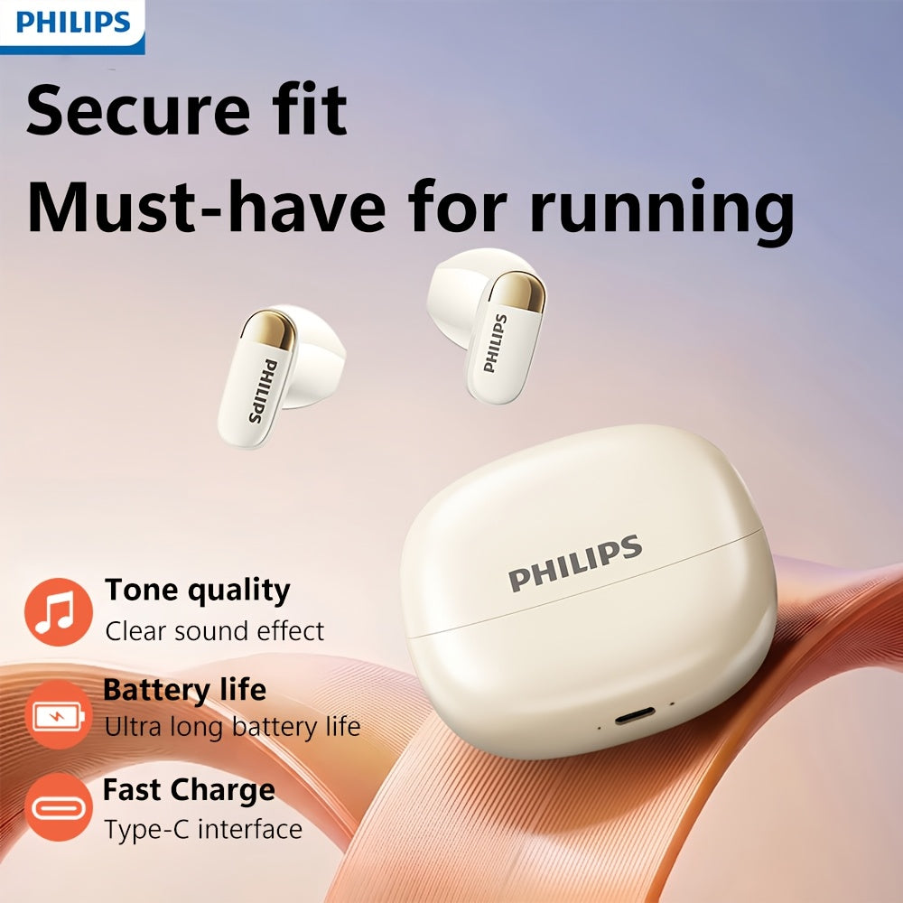 Philips True Wireless Earbuds with LED Power Display - Stereo In-Ear Headphones, Microphone for Calls, Large Capacity Charging Case, Extended Design for All Smartphones, TAT2169