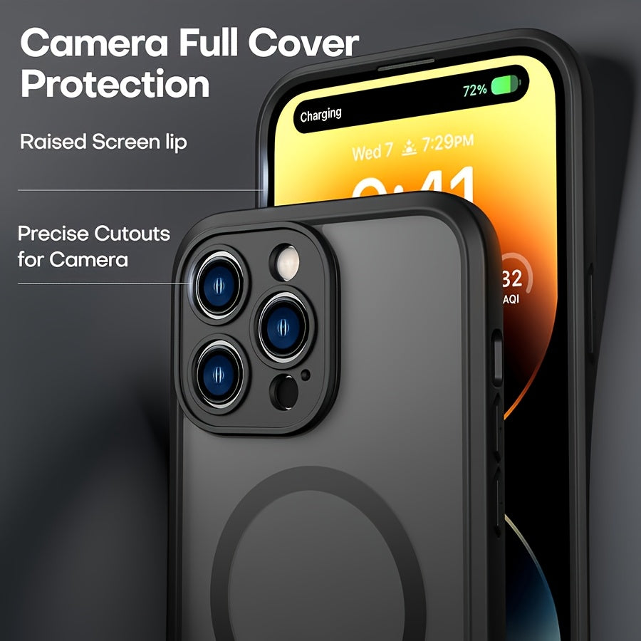 [Holiday Gift] Phone Case: Phone Case for iPhone 12/13/14/15/16 Plus/Pro/Pro Max - Magnetic Charging Compatible, Full Camera Protection, Drop-Resistant Matte Translucent Back Bumper Cover - Black, Gray, Blue - Holiday Gift - Screen Protectors