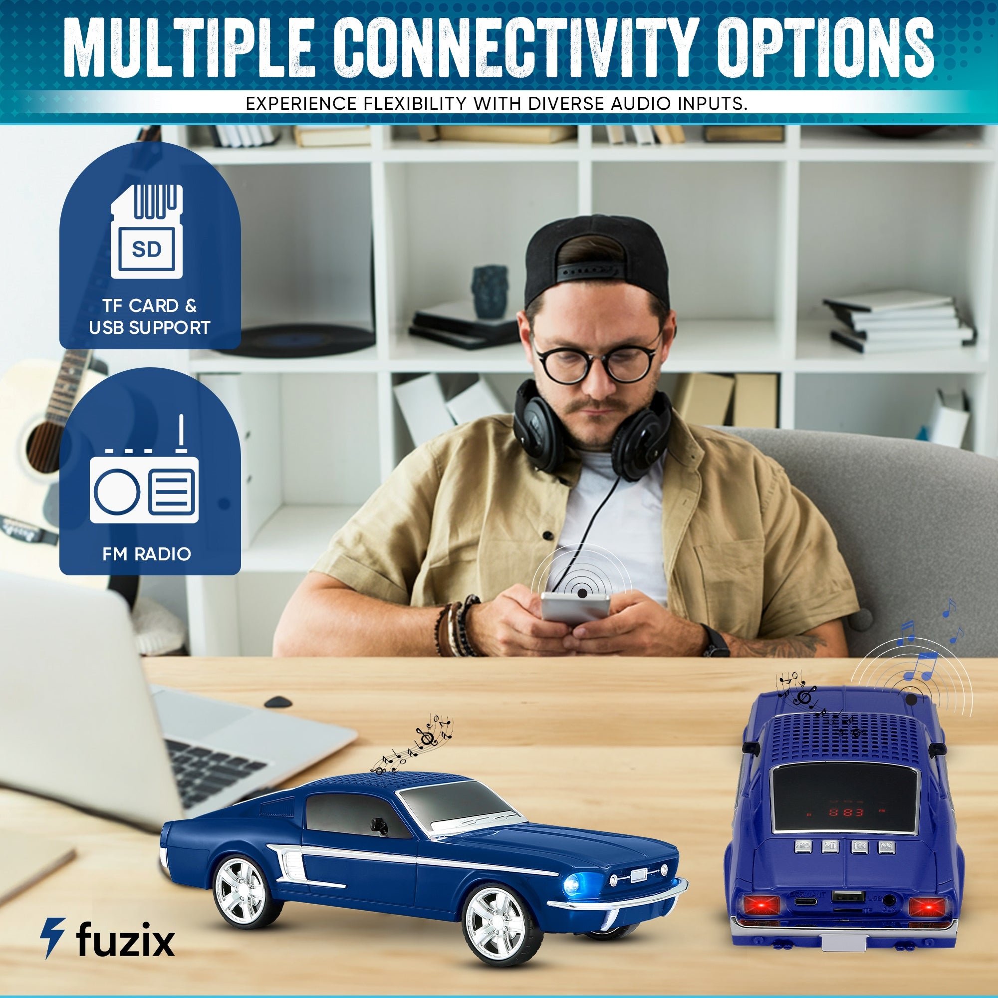 Fuzix WS-1967 Car Bluetooth Speaker – Retro Replica Design with LED Lights, Wireless Stereo Sound, FM Radio, USB/TF/AUX Input, Multiple Playback Modes, Rechargeable Battery, Clear High-Quality Audio, Perfect for Home, Travel, Parties & Festival Gifts