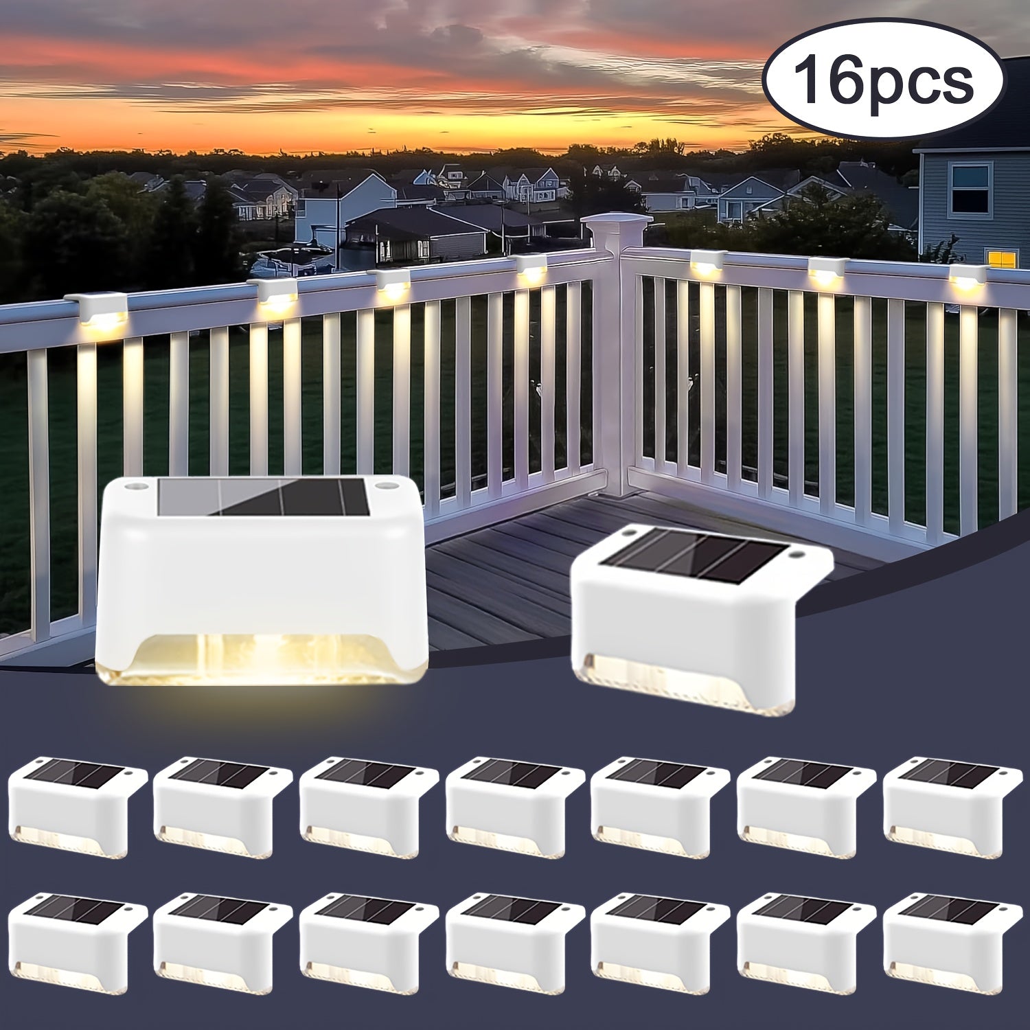 [Solar LED Roof Lights] Solar Deck Light 32pack/16pack/8pack Solar LED Roof Lights, Automatic Switch on and Off, 12-hour Lighting of Outdoor Stairs, 800mAh Fences and Passages, Warm White Light, Easy to Install, Very Suitable for Commercial Spaces Such as