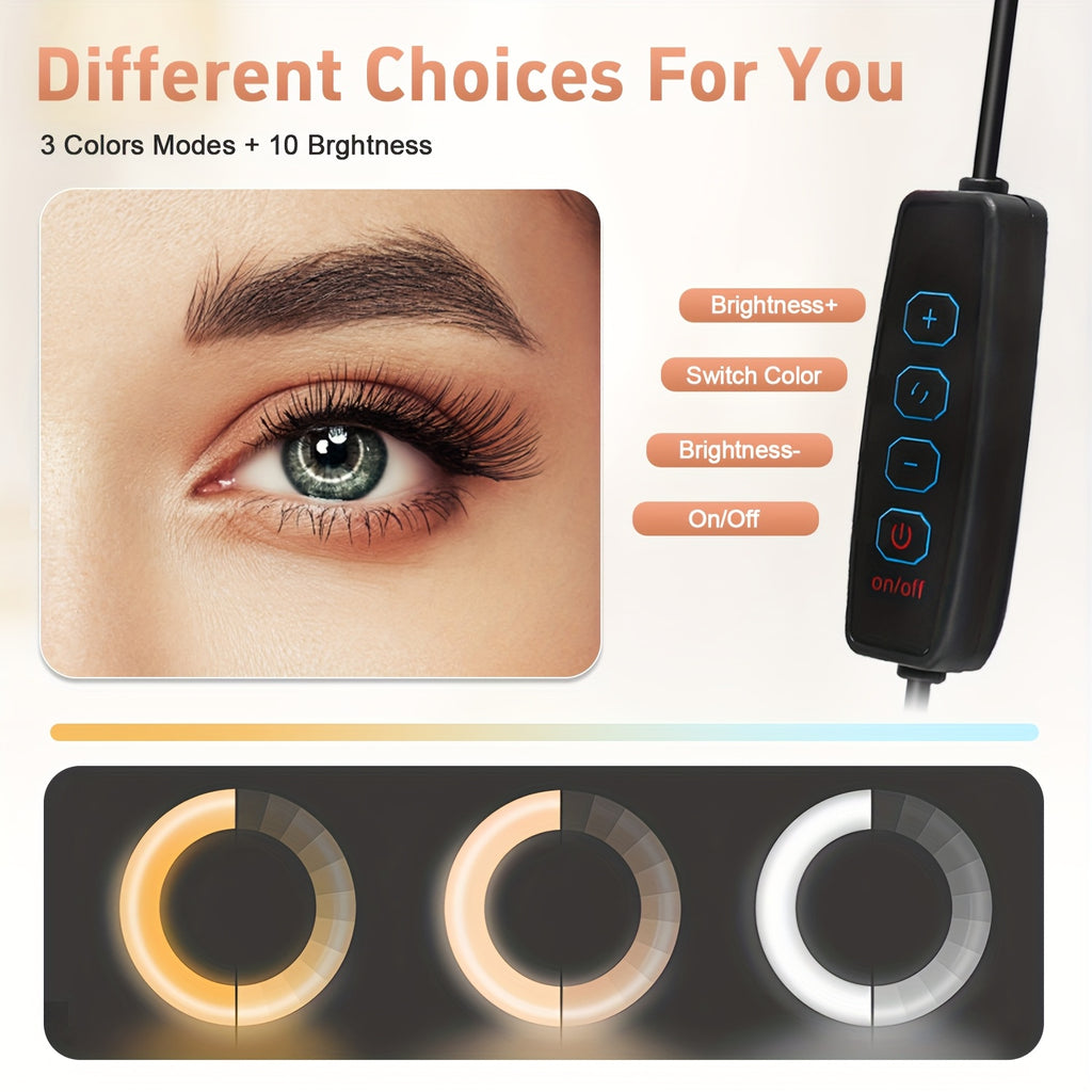 10" Ring Light with 43" Extendable Tripod Stands And Phone Holder, Dimmable LED Circle Round Light for Selfie Camera Photography/Makeup/YouTube Video/Vlogging/Live Streaming