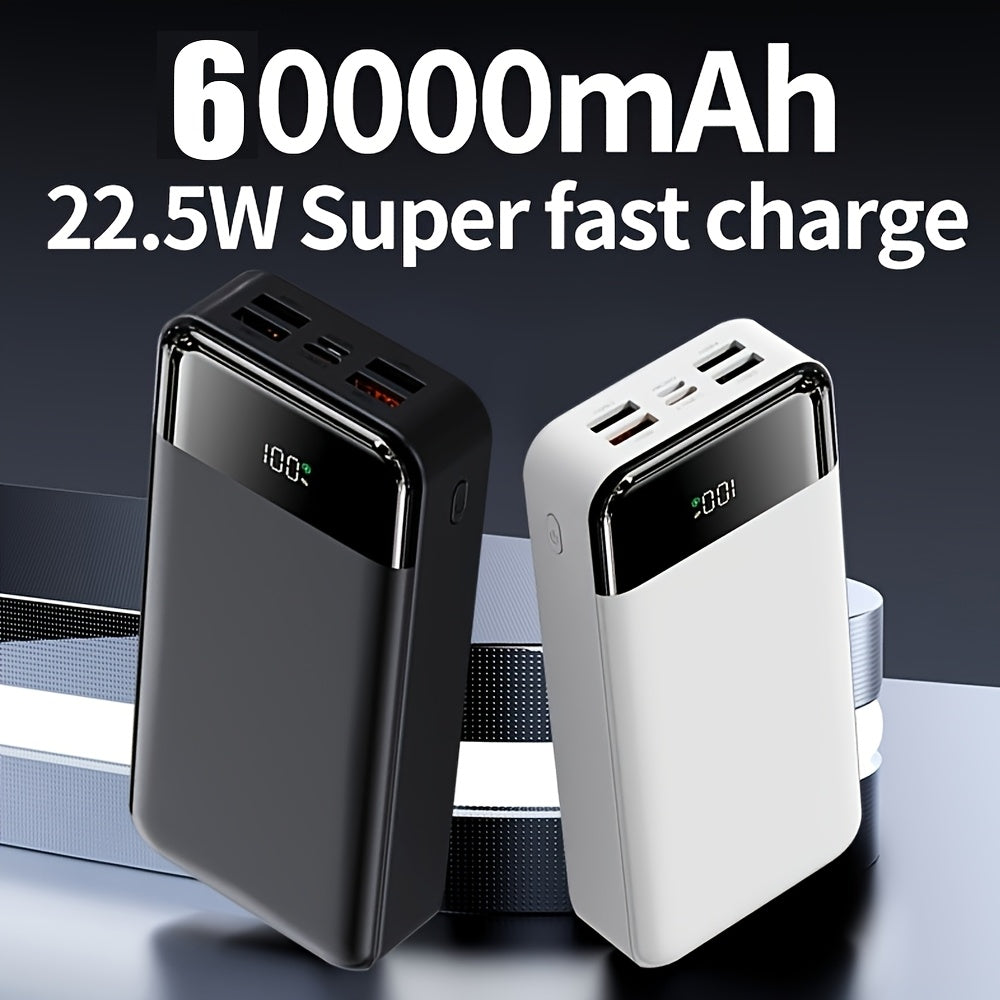 60000mAh Large-capacity Portable Power Bank, 22.5W Fast Charging Equipped with Light/LED Power Display, Suitable for Charging Android Electronics/mobile Phones And Other Equipment, Outdoor Travel/Camping Removable Emergency Power Supply Device