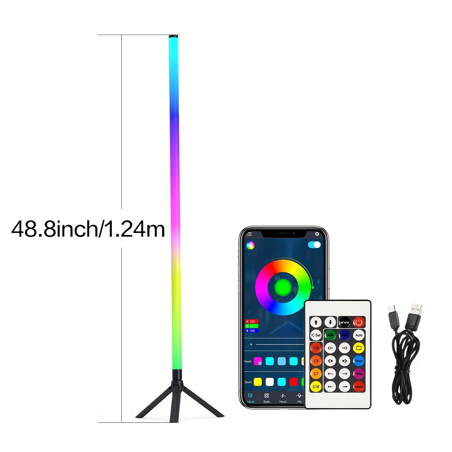 1/ 2Pack Floor Light Ambient Light, 48.8inch/50inch 360° Intelligent RGB Light, Music Synch, 16 Million DIY Color Change, Remote Control And APP Control, Indoor Room Decoration, Living Room Dormitory Atmosphere Decoration.