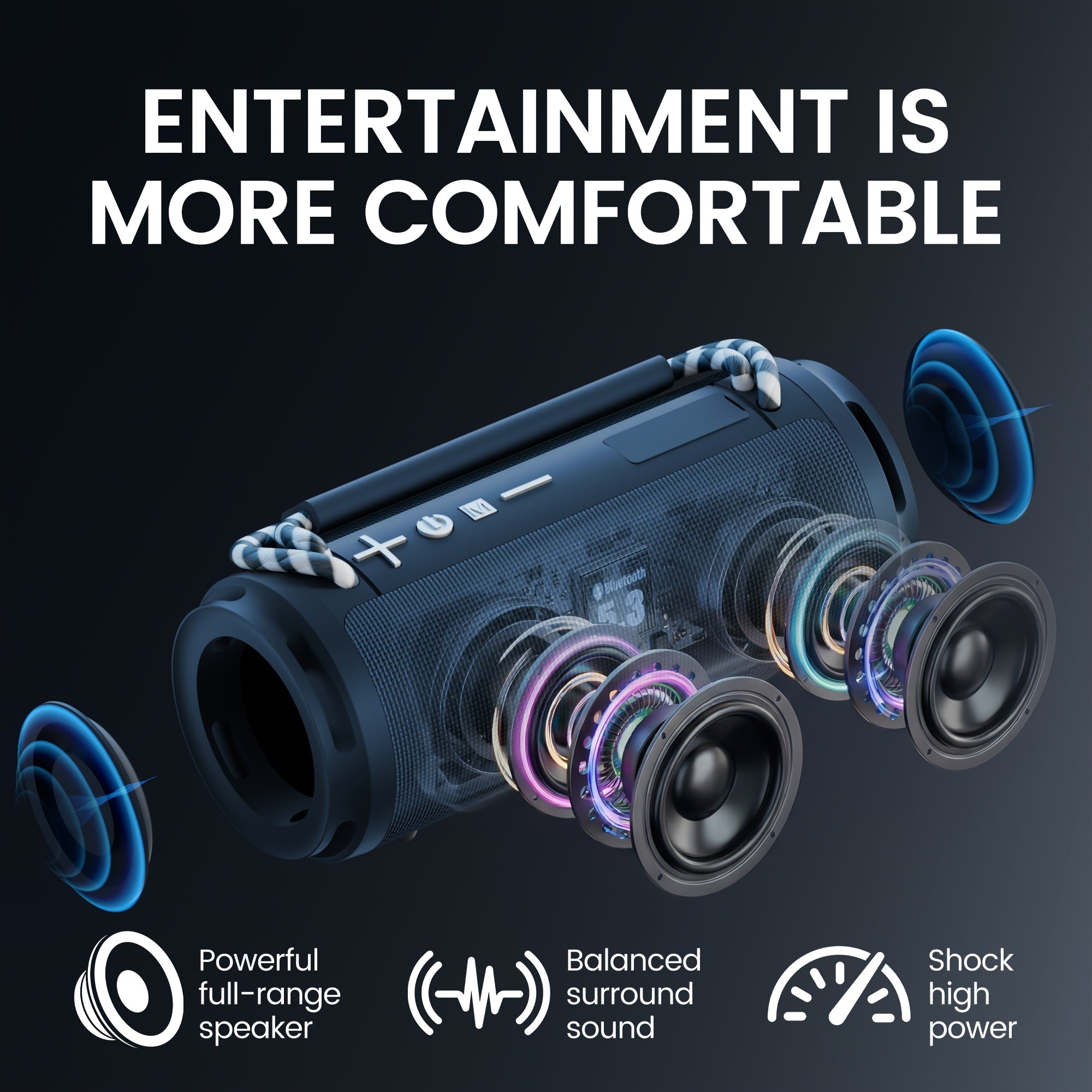 Wireless Speaker High Quality Portable Audio with RGB HD Sound Durable Design Built In Carry Strap And Rechargeable Battery for Sports/Home/Party/Valentine's Day/Anniversary/Gifts/Travel