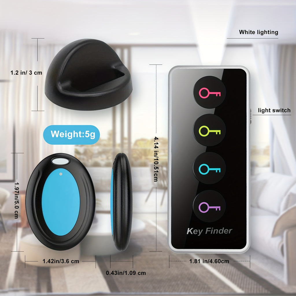 Wireless Key Finder With LED Light (131ft Range) - Easy-to-Use For Seniors - Locate Keys, Phones, Wallets, And TV Remotes - 4 Receivers, No App Required - Includes Batteries.