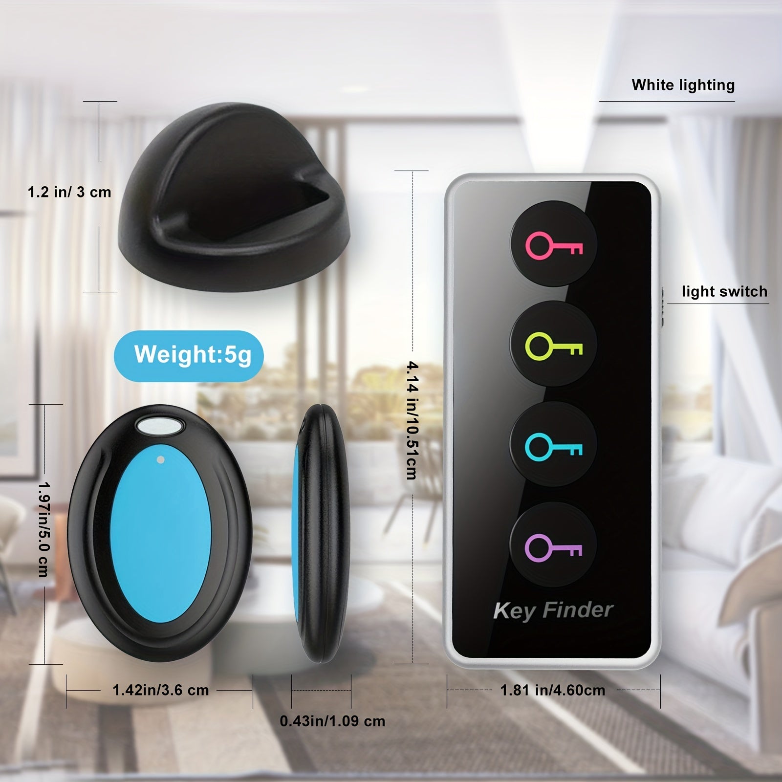 Wireless Key Finder With LED Light (131ft Range) - Easy-to-Use For Seniors - Locate Keys, Phones, Wallets, And TV Remotes - 4 Receivers, No App Required - Includes Batteries.