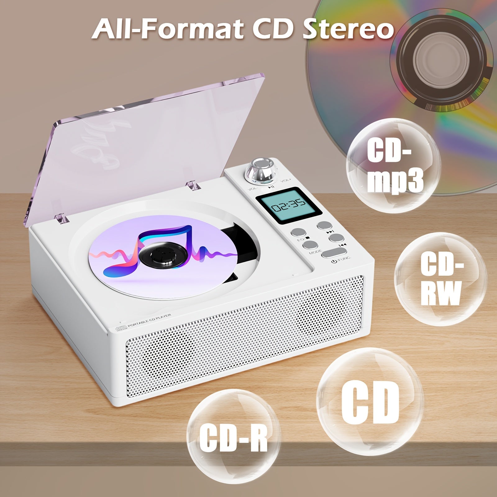 Multifunctional CD Player with Dual Stereo Speakers | USB Player, AUX Input, FM Radio, Type C Charging, LED Display, Remote Control, BT Receiver, Stereo Earphone Jack - M-AMAZUP