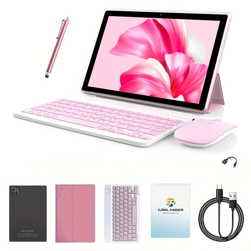 Andriod Tablet PC 6GB (3GB+ 3GB Expand) RAM 128GB ROM 5G WiFi TYPE C Charge 10. 1 Inch Display Touch Screen Dual Cameras with Pink Keyboard Mouse Protective Case Pen(pen Without Battery) New Android Tablet PC Mini 2in 1 Tablet