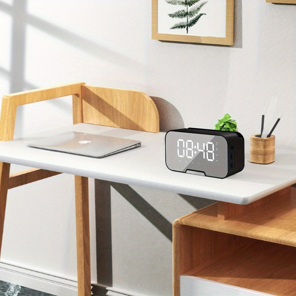 Compact Pink Portable Speaker, FM Radio, LED LCD Mirror, Wireless Microphone, Wireless Connection, USB Charging, High Quality Audio, TF Card, Adjustable Volume And Brightness. Suitable for Easter, Birthday Gifts, Mini Wireless Alarm Clock Speaker