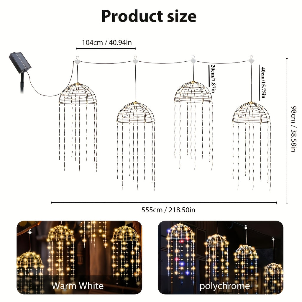 [Wedding, Valentine's Day] 4pcs Solar LED Lights, Wire Hanging Jellyfish Lights, 8 Modes, Outdoor Home Garden Decoration, Wedding, Valentine's Day, Outdoor Decoration, Creating Atmosphere For Courtyards, Bars, And Events, Holiday Decorative Lights | Hangi