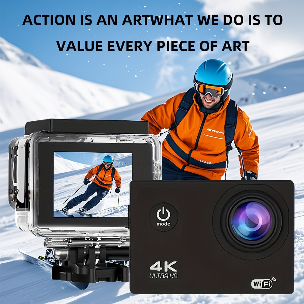 4K WIFI Action Camera: Unleash Your Visual Creativity with 170° Ultra-Wide Angle, Crisp 2" Display, And Ample 32GB Memory. Paired with A Remote Control Accessory Kit for Ultimate Convenience. Father's Day Gift, Capture And Share Unforgettable Moments!