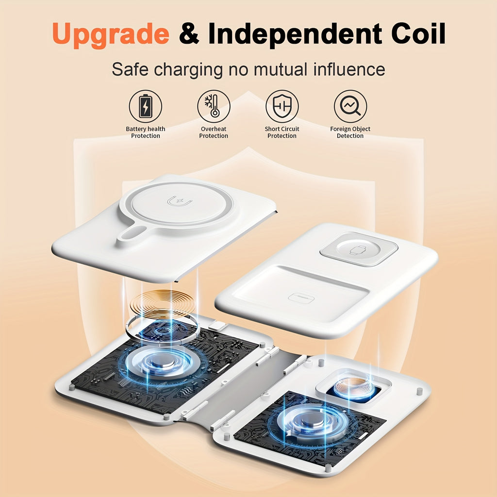 [3-In-1 Wireless Charger] Foldable Wireless Charging Station, 3-In-1 Wireless Charger, Magnetic Phone Charger, for Iphone 16 15 14/Pro/Plus/Pro Max/13 12/Pro Max, for Iwatch 9 8 7 6 5 4 3 2 Ultra 2 1, for Airpods 3 2 Pro