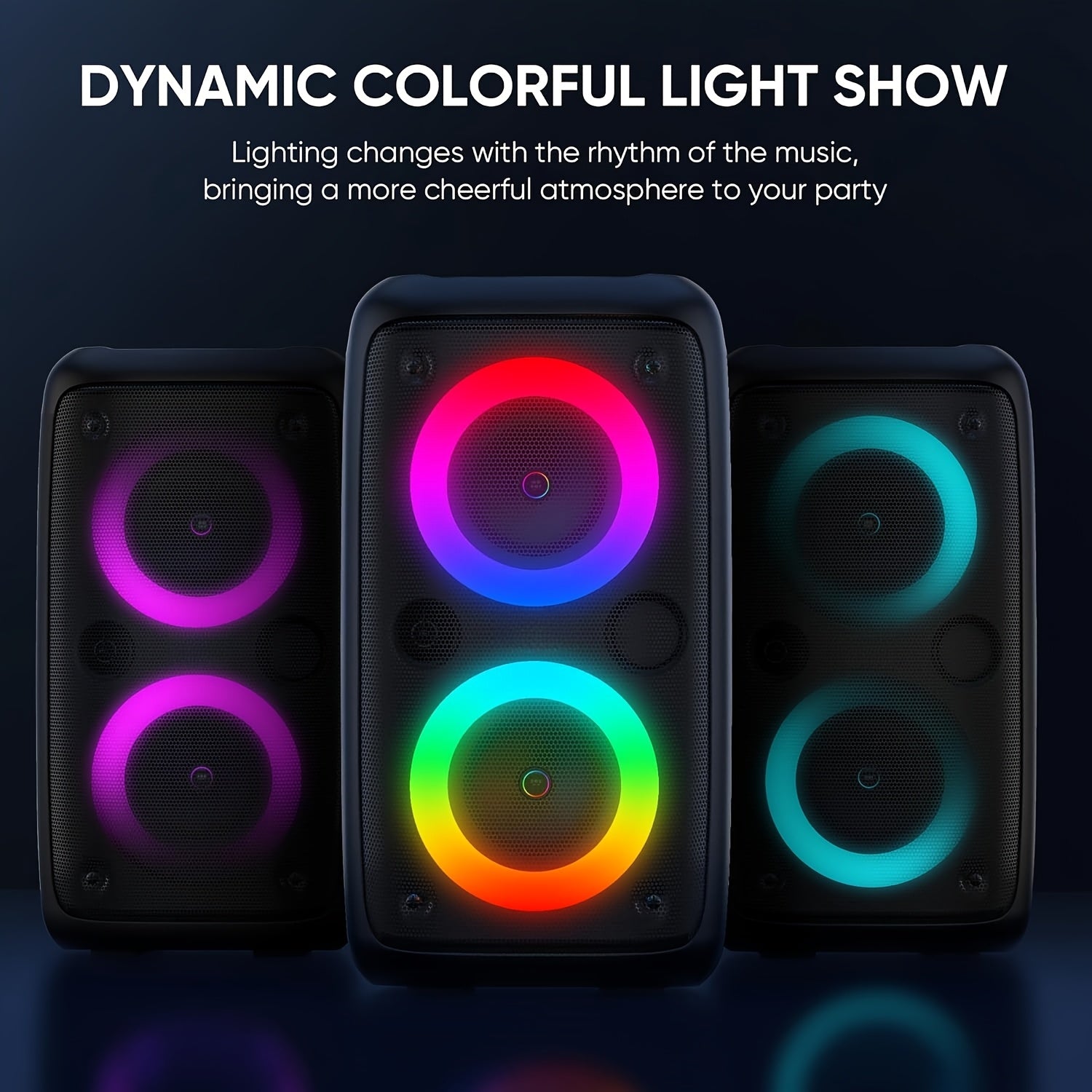 Bluetooth speaker, wireless speaker, karaoke machine with 1 wired microphone or 1 wired microphone+1 wireless microphone, adult portable speaker, PA system with LED lights singing karaoke speaker, supports TF card/USB, AUX input, TWS suitable