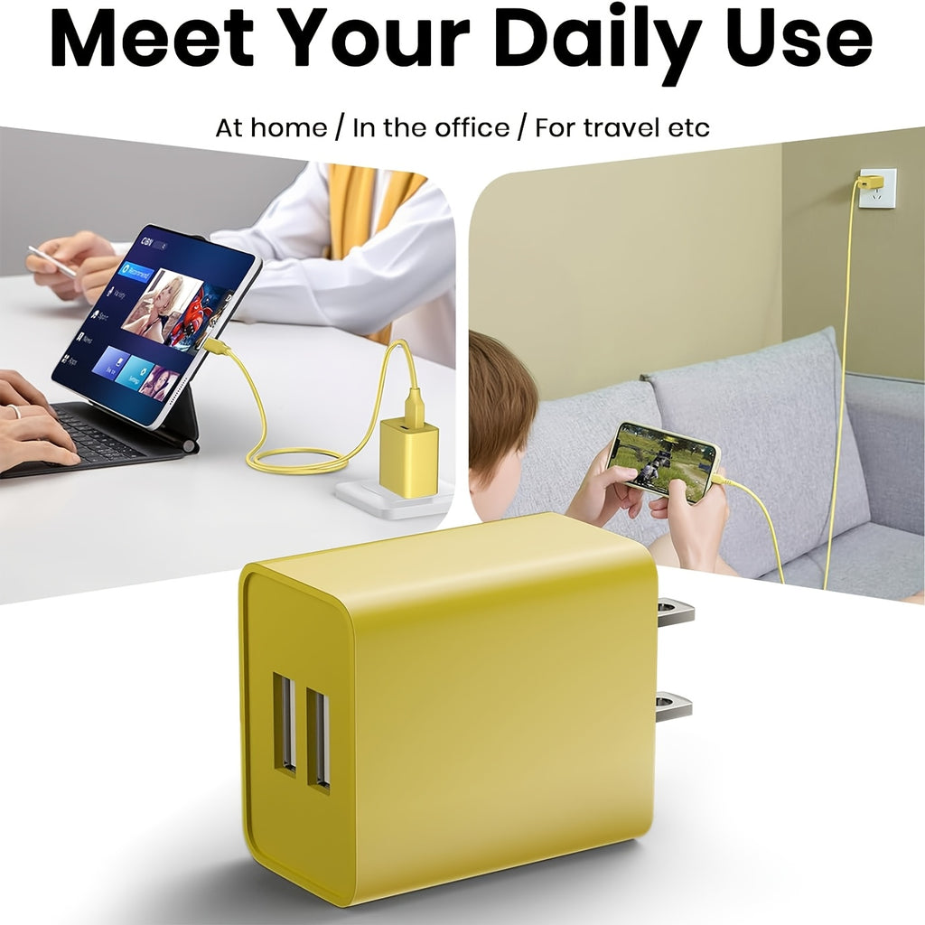 Cube-shaped USB Wall Charger (Groups 2/3/4), 5V/2.1A Dual-port, AC Adapter with Short-circuit Protection, 100-240V US Plug, Compatible with iPhone 17/16/15/14/13/12/SE/11/Pro Max/XS/8 Plus, Google Pixel, Huawei, Xiaomi.
