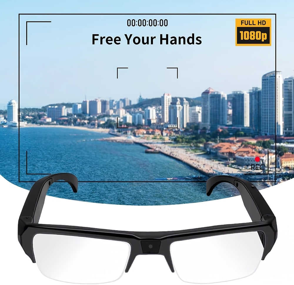 1pc Video Glasses, 1080P HD Sports Camera, Portable Wearable Camera, Smart Glasses, 65° Wide-Angle Lens, Body Camera, with 32/64GB Storage Card, Driving Recorder Glasses, Cycling, Conference Recording, Christmas, Halloween