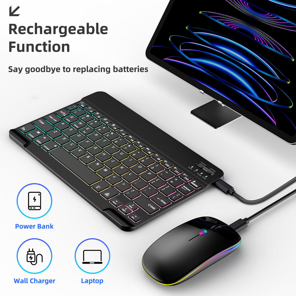 10-Inch Wireless RGB Backlit Gaming Keyboard and Mouse Set, Portable Keyboard Mouse and Mouse Pad Combo for PC iOS Android Tablets and Computers