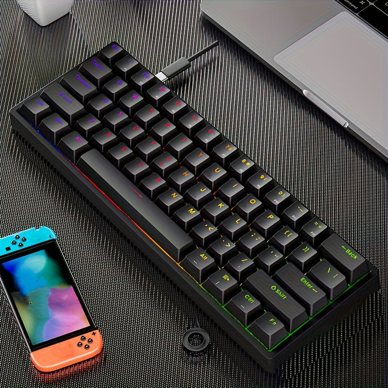 Wired Mechanical Keyboard 61-Key, Cyan Shaft, RGB Backlit, Double Shot Keycaps, Compact Gaming Keyboard with USB Cable, Suitable for PC Mac Gamers and Business Travelers