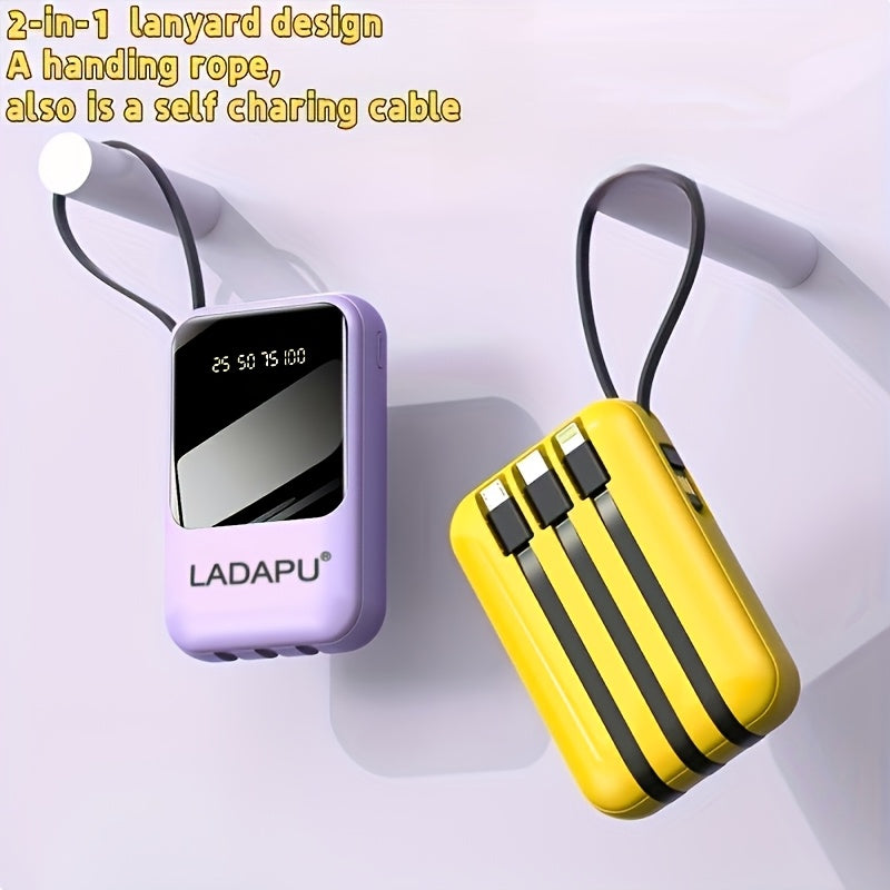 10000Mah Mini Cute 5W Slow Charging/15W Fast Charging/22.5W Super Fast Charging Multifunctional Power Bank, Rechargeable Portable Mobile Phone Charger, Built-In 4 Cables, Ultra-Bright LED Lights Outdoor Travel Battery Packs Smart Digital Display