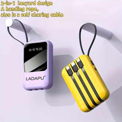 10000Mah Mini Cute 5W Slow Charging/15W Fast Charging/22.5W Super Fast Charging Multifunctional Power Bank, Rechargeable Portable Mobile Phone Charger, Built-In 4 Cables, Ultra-Bright LED Lights Outdoor Travel Battery Packs Smart Digital Display