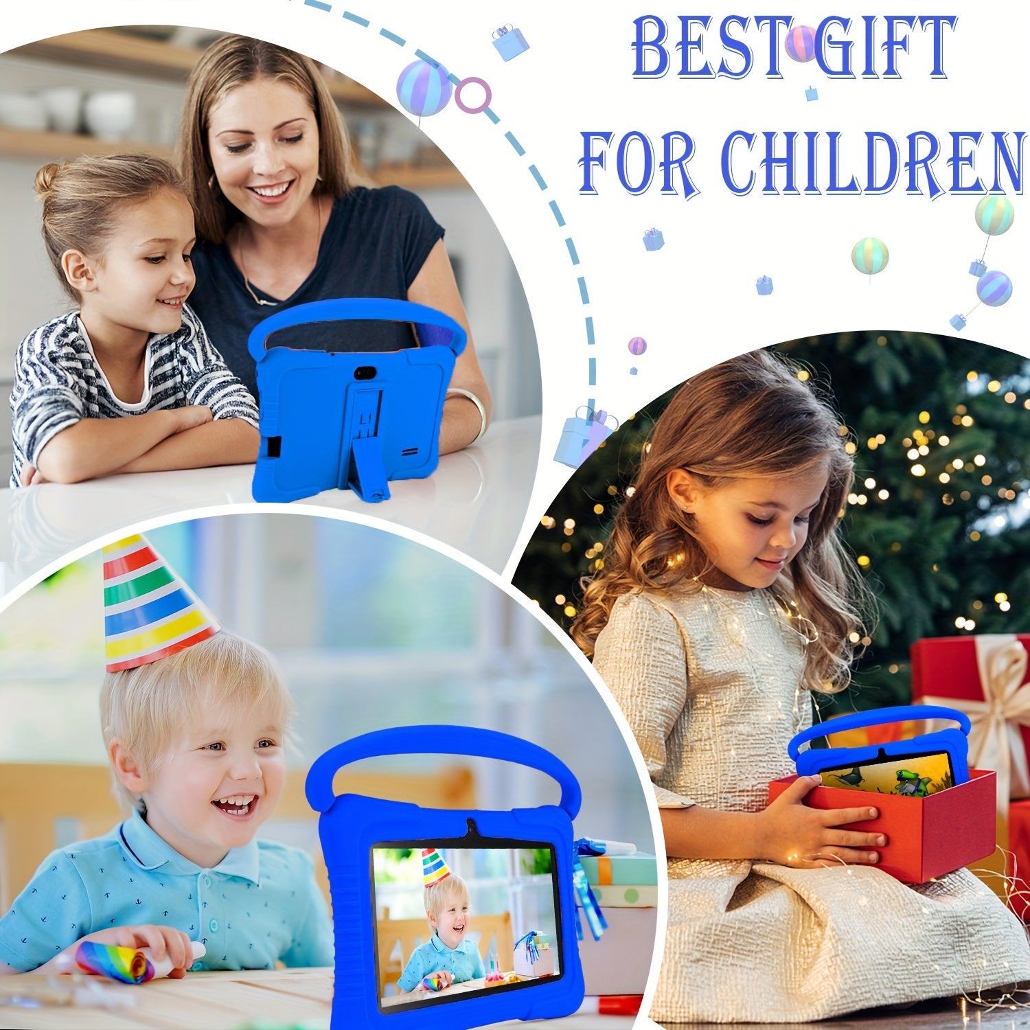Veidoo, 7 Inch Kids Tablet, 2GB RAM 16GB ROM/2GB RAM+32GB ROM, Support 1TB ROM EXPAND, Security Eye Screen, Wifi, Dual Camera, Educational Games, Parental Control APP, Android Tablet, Tablet with Drop Proof Silicone Cover (Dark Blue), Tablet, Pad