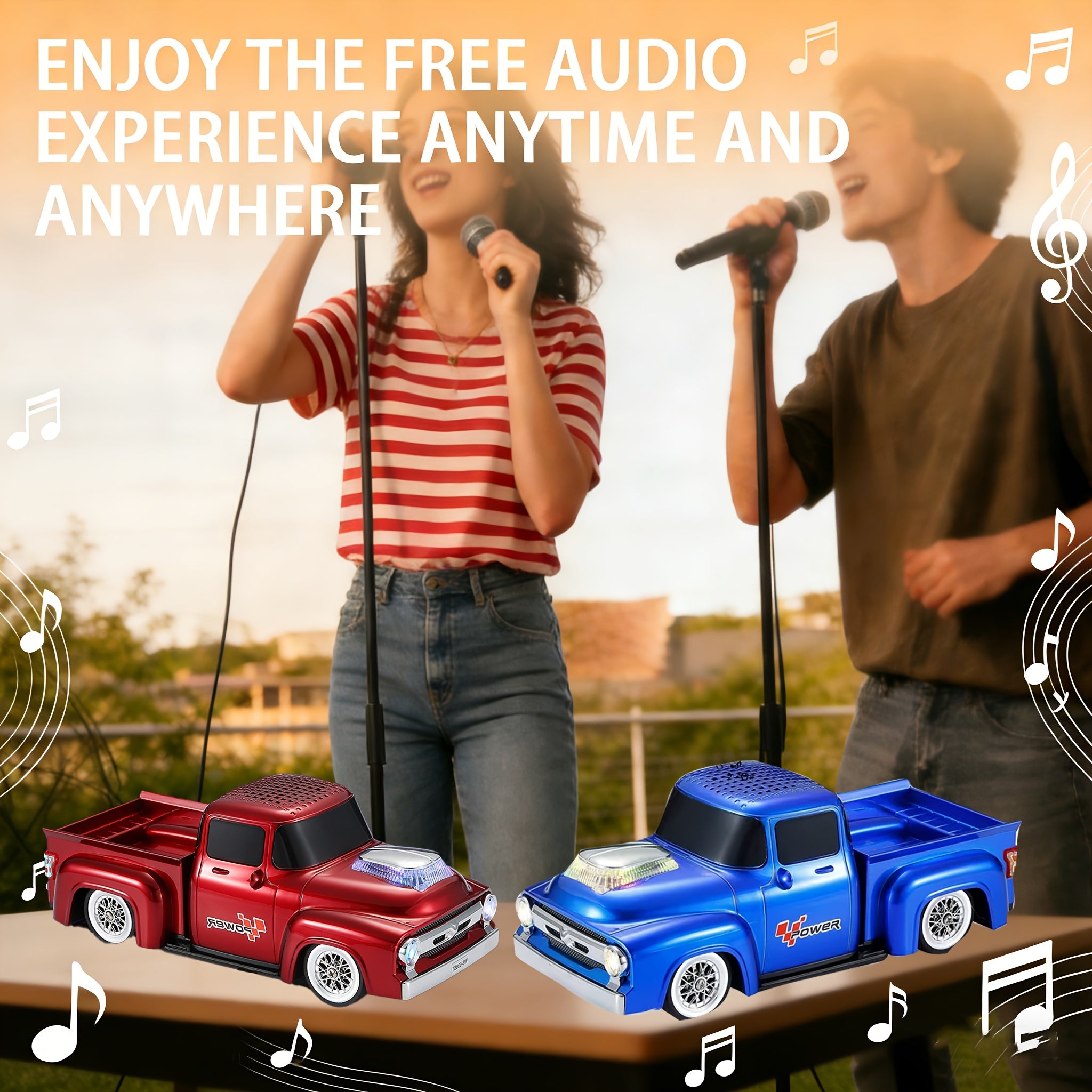 Portable Car-Shaped Wireless Speaker with TWS Stereo Sound, USB/FM/TF/Wireless/AUX, Compatible for Smartphones Tablets PC, USB, Bass for, Outdoor, Car Audio, Holiday Gifts for