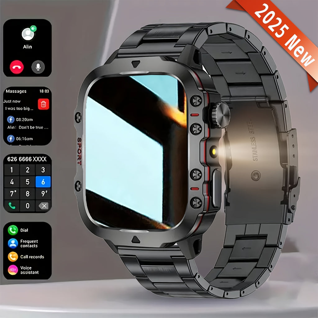 2025 New [Dual Strap] Multi-function Smart Watch Wireless Call And Music Playback Outdoor Sports Headphones USB Magnetic Charging HIFI Sound HD Lens Black Technology Push Button Control Built-in Microphone with Light UV Protected Christmas Gift New