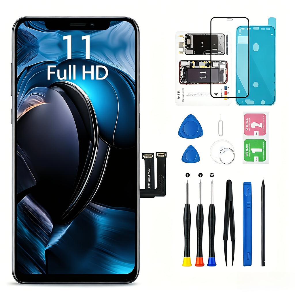 [IPhone 11 Screen Kit] For IPhone 11 Screen Replacement, Touch Digitizer Replacement With Repair Tool Kit + Magnetic Screw Pads + Screen Protector + Frame Adhesive (Black)
