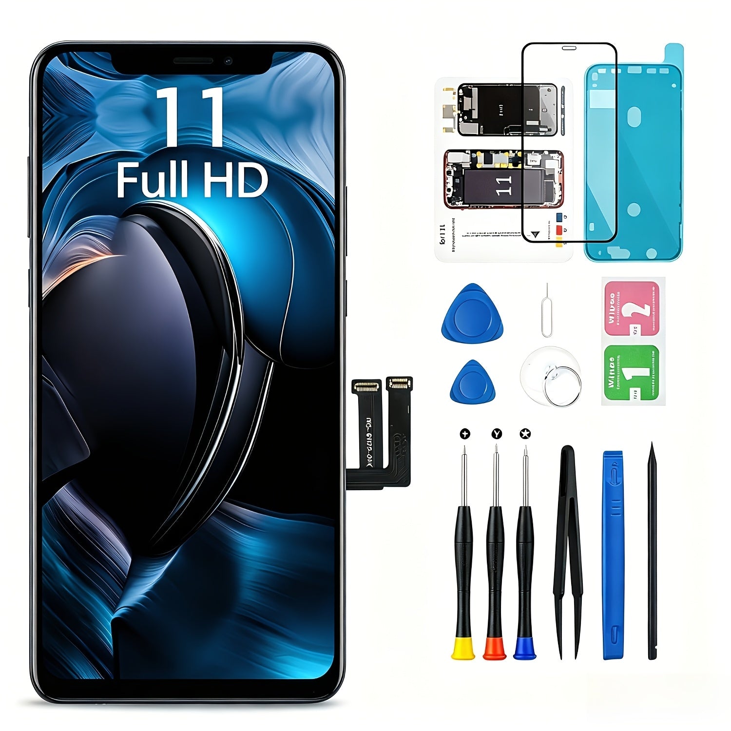 [IPhone 11 Screen Kit] For IPhone 11 Screen Replacement, Touch Digitizer Replacement With Repair Tool Kit + Magnetic Screw Pads + Screen Protector + Frame Adhesive (Black)