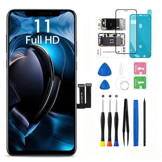 [IPhone 11 Screen Kit] For IPhone 11 Screen Replacement, Touch Digitizer Replacement With Repair Tool Kit + Magnetic Screw Pads + Screen Protector + Frame Adhesive (Black)