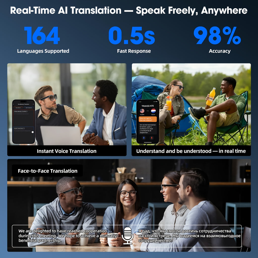 Smart Camera Glasses, 8MP HD Video Recording Glasses (with Audio Function), Wireless Camera With Photochromic Lenses, Real-time Translation, Voice Assistant, Object Recognition, Hands-free Music And Calls.