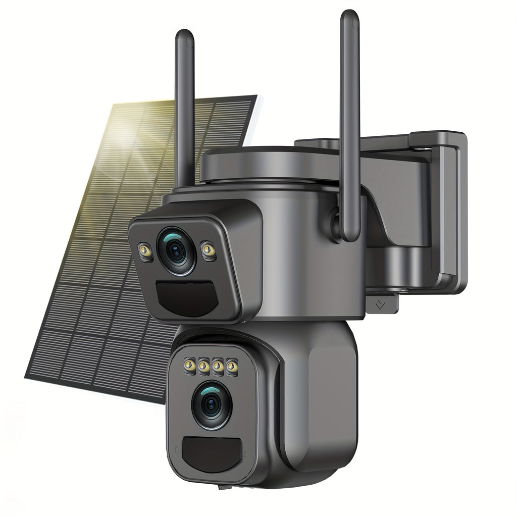 IP66 Waterproof [10x Zoom] 360-degree Low-power CCTV Solar Panel Battery 2K WiFi Camera With Spotlight Alarm, Motion Detection, Color Night Vision, Two-way Audio