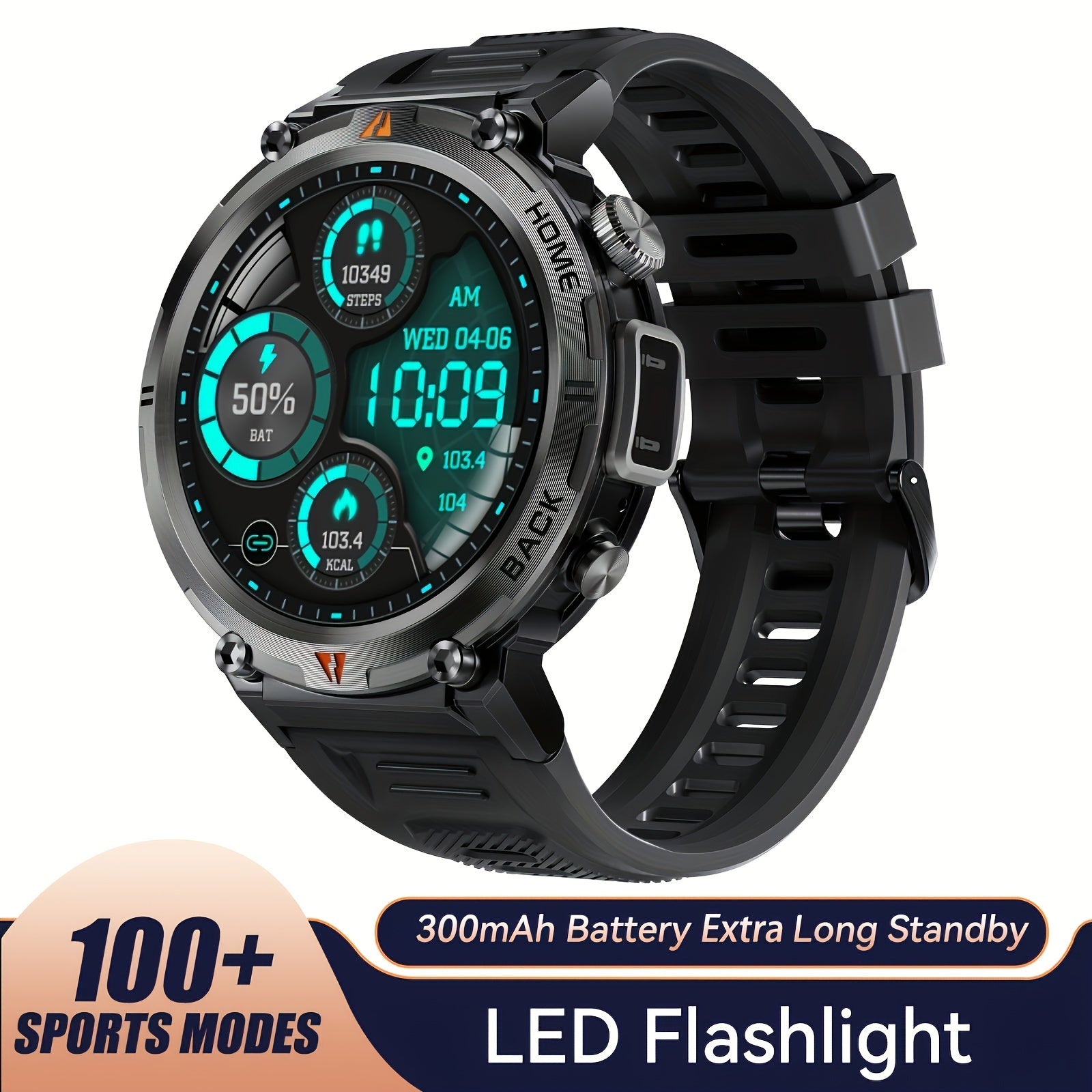 JELLOO Sports Smart Watch For Men, LED Lighting Smart Watch With Wireless (Answer/Make Calls), Outdoor Sports Watches Fitness Tracker With Pedometer Tactical Smartwatch For iPhone & Android Phone