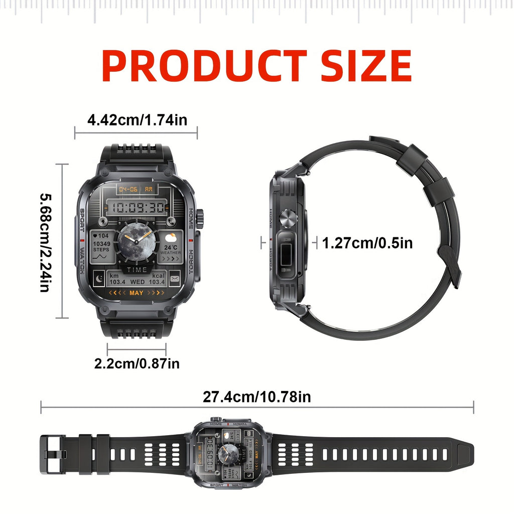 Smartwatch with 2.02" TFT Screen (Answer/Make Calls), Smart Watches for Men, Fitness Watch with Water-Proofing, LED Flashlight, Sleep Monitor, Pedometer, Activity Trackers for Ios/Android - Gifts for Fathers, Boyfriends, Husband