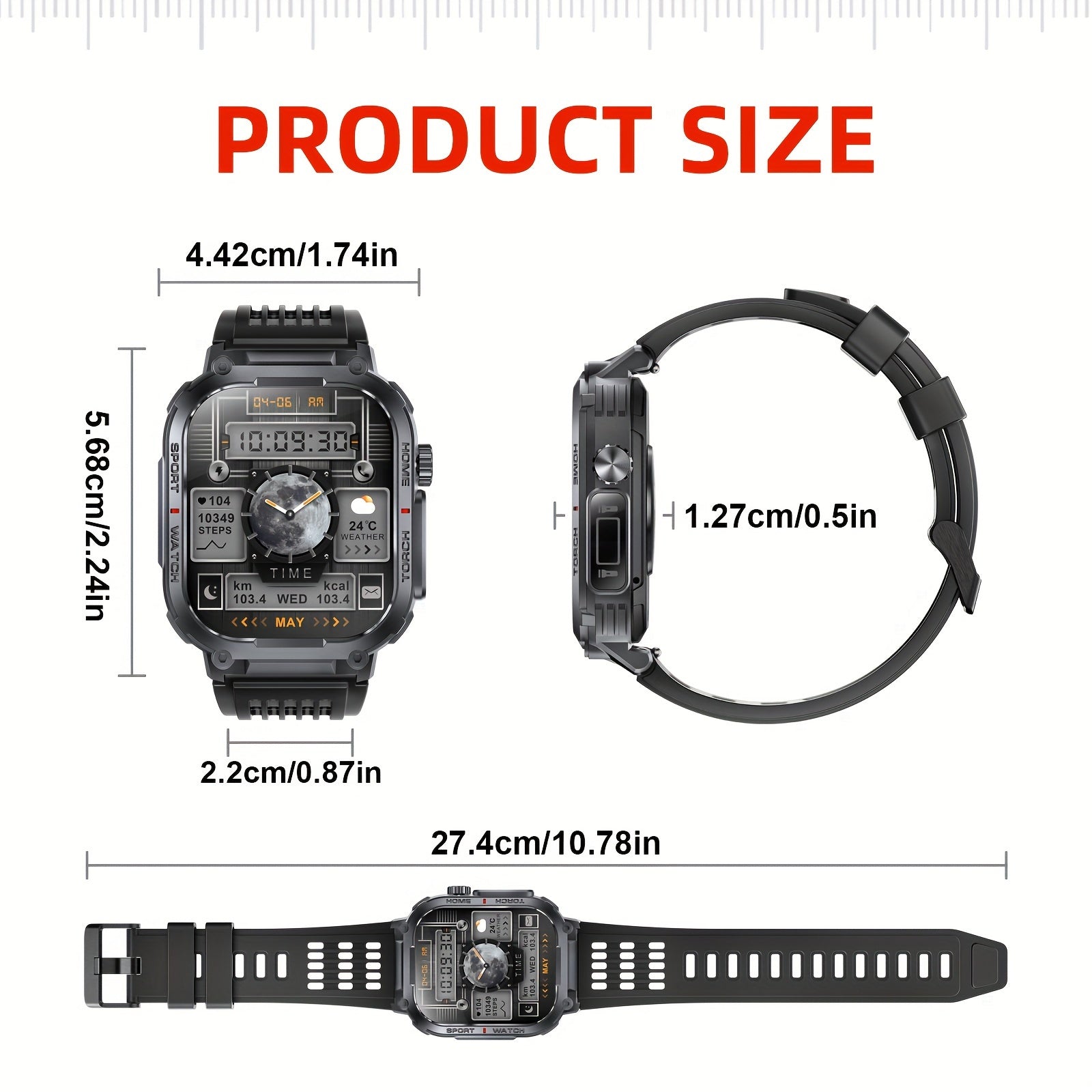 Smartwatch with 2.02" TFT Screen (Answer/Make Calls), Smart Watches for Men, Fitness Watch with Water-Proofing, LED Flashlight, Sleep Monitor, Pedometer, Activity Trackers for Ios/Android - Gifts for Fathers, Boyfriends, Husband