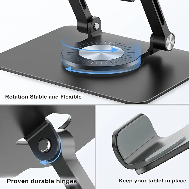 Iron Flat Stand with 360 Degree Rotating Base, Foldable and Adjustable Flat Stand, Suitable for Office Desks, Home Offices, Compatible with iPad Pro Air Mini, Etc. Available in Silvery and Black