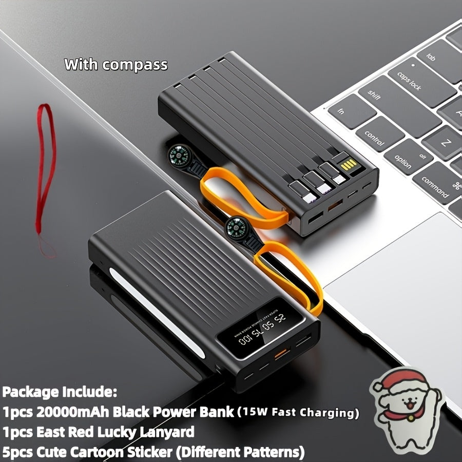 10000/20000/30000mAh Super Large Capacity Portable 5W Slow Charging/15W Fast Charging Power Bank, High Appearance Business Minimalist Style, Build With 4 Cables, 4 Modes Ultra-bright Camping Lights, Travle Must Have, For Iphone Android